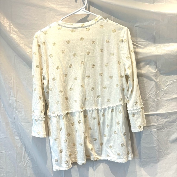 Boden Gemma top Ivory gold Petal foil tie neck slub tee Sz 10 R. NWOT - Picture 2 of 11